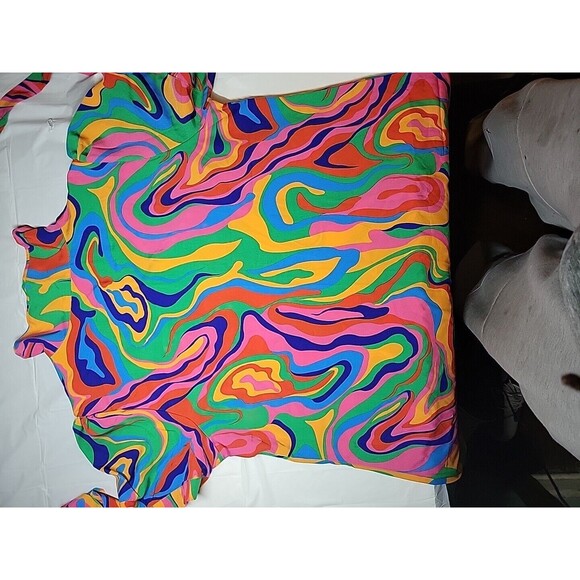 Women's XL Multi-Color Collared Short Sleeve Mini Dress Size 10-12 - Picture 12 of 16